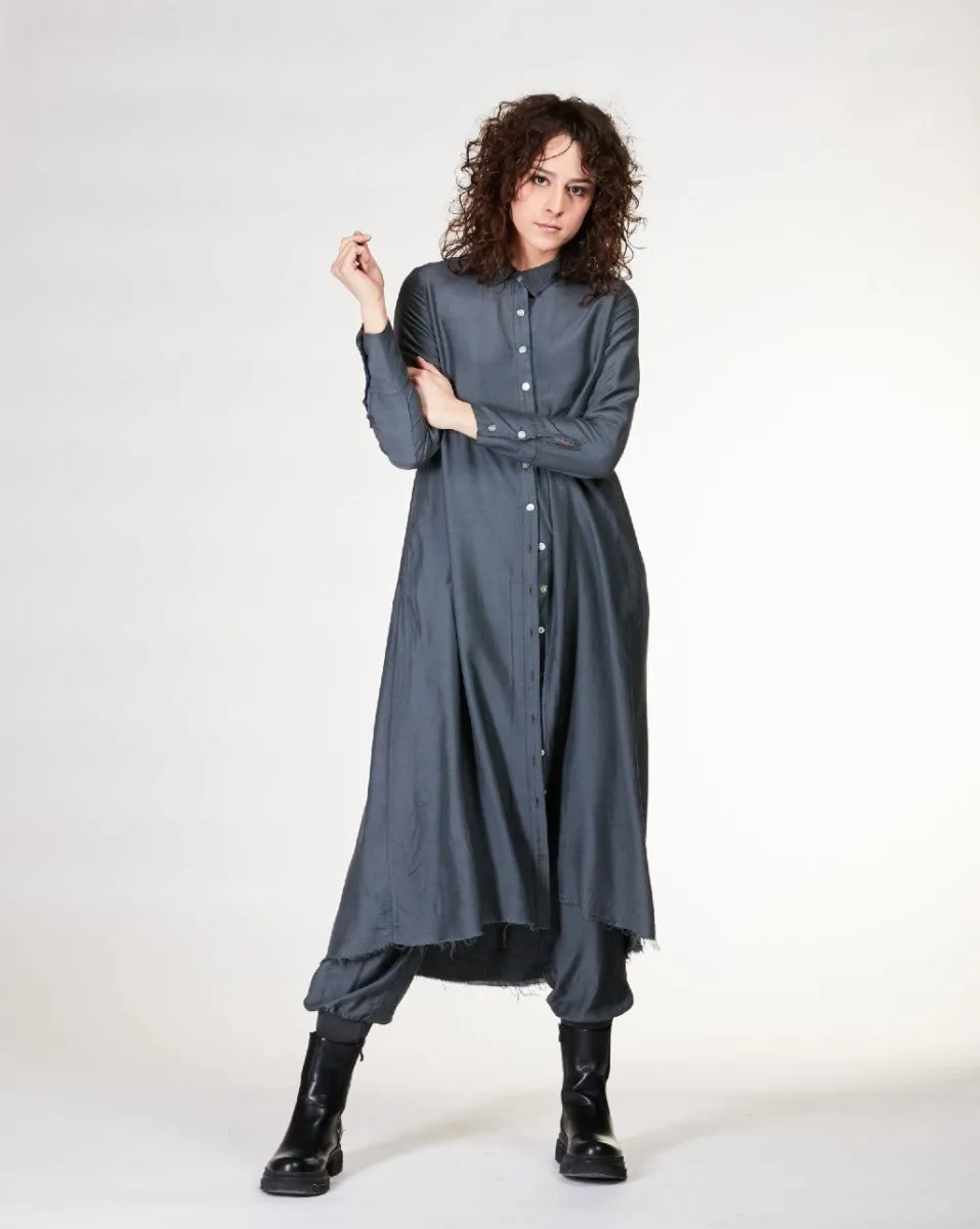 Ruffled Back Button-Up Shirtdress