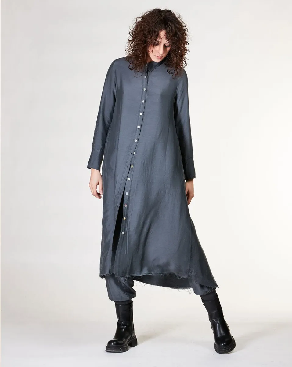 Ruffled Back Button-Up Shirtdress