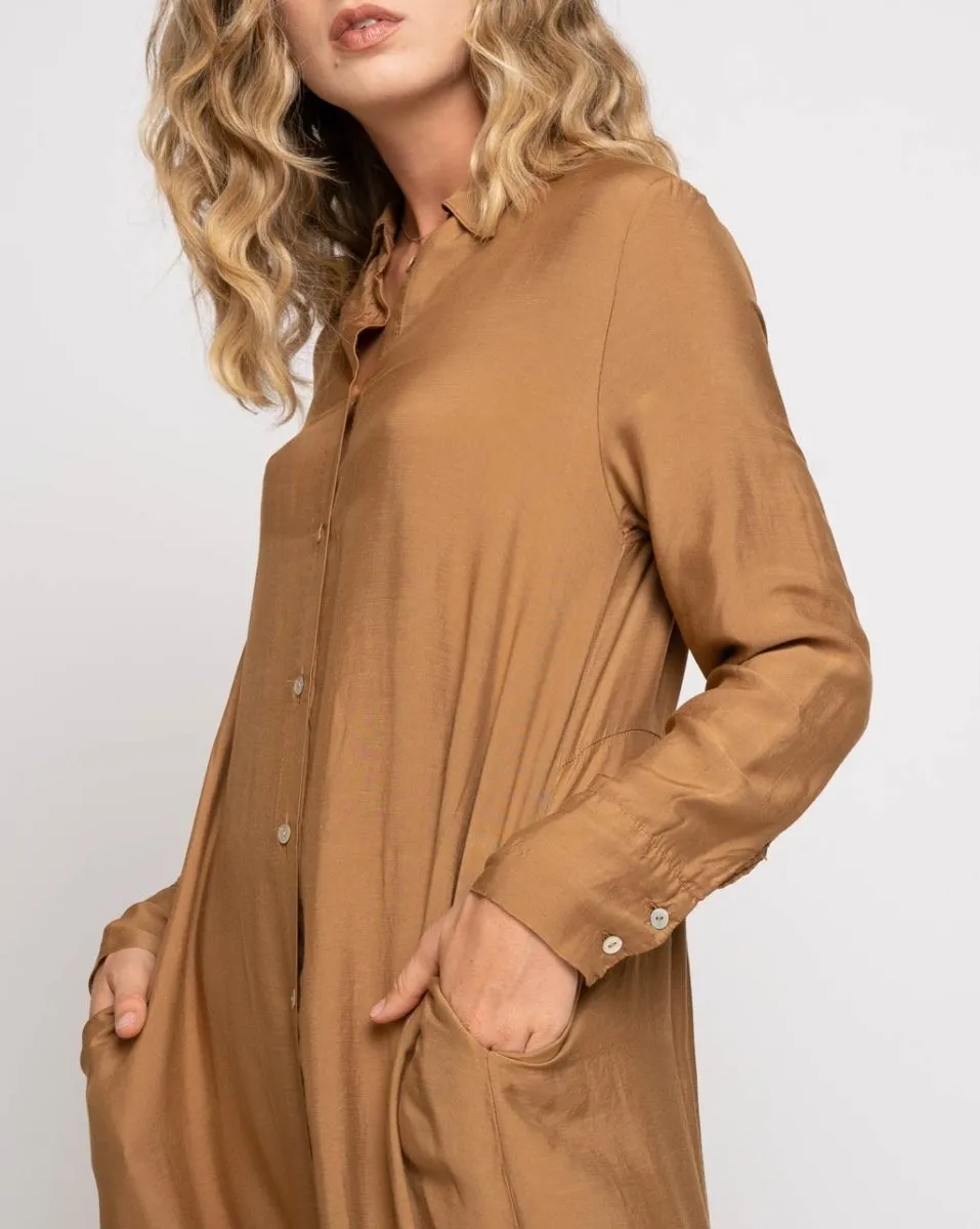 Ruffled Back Button-Up Shirtdress