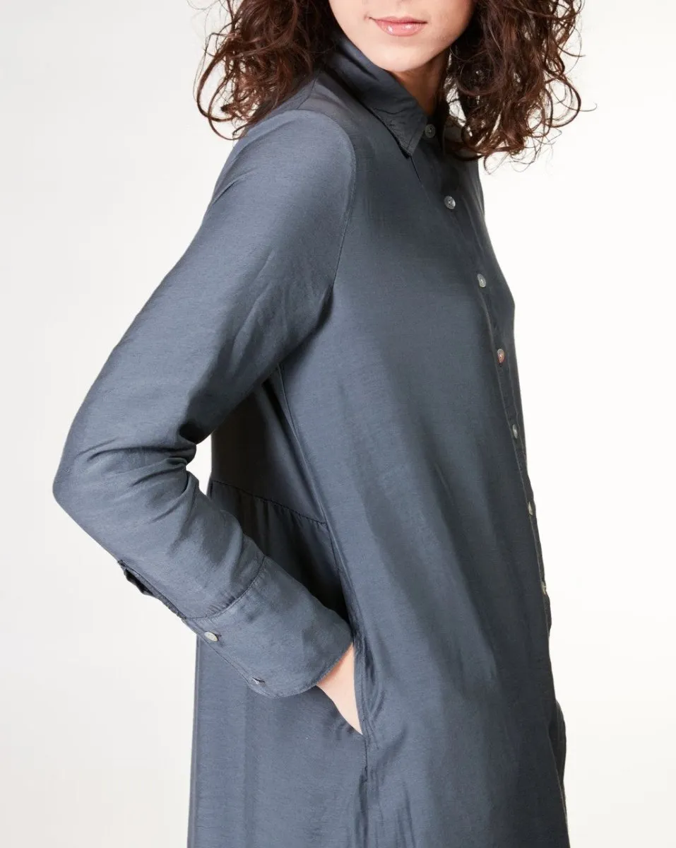 Ruffled Back Button-Up Shirtdress