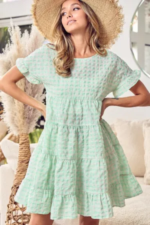 RUFFLED HEM SHORT SLEEVE TIERED DRESS