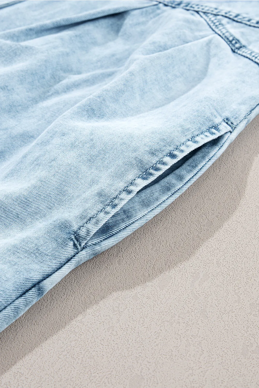 Ruffled Short Sleeve Buttoned Denim Dress