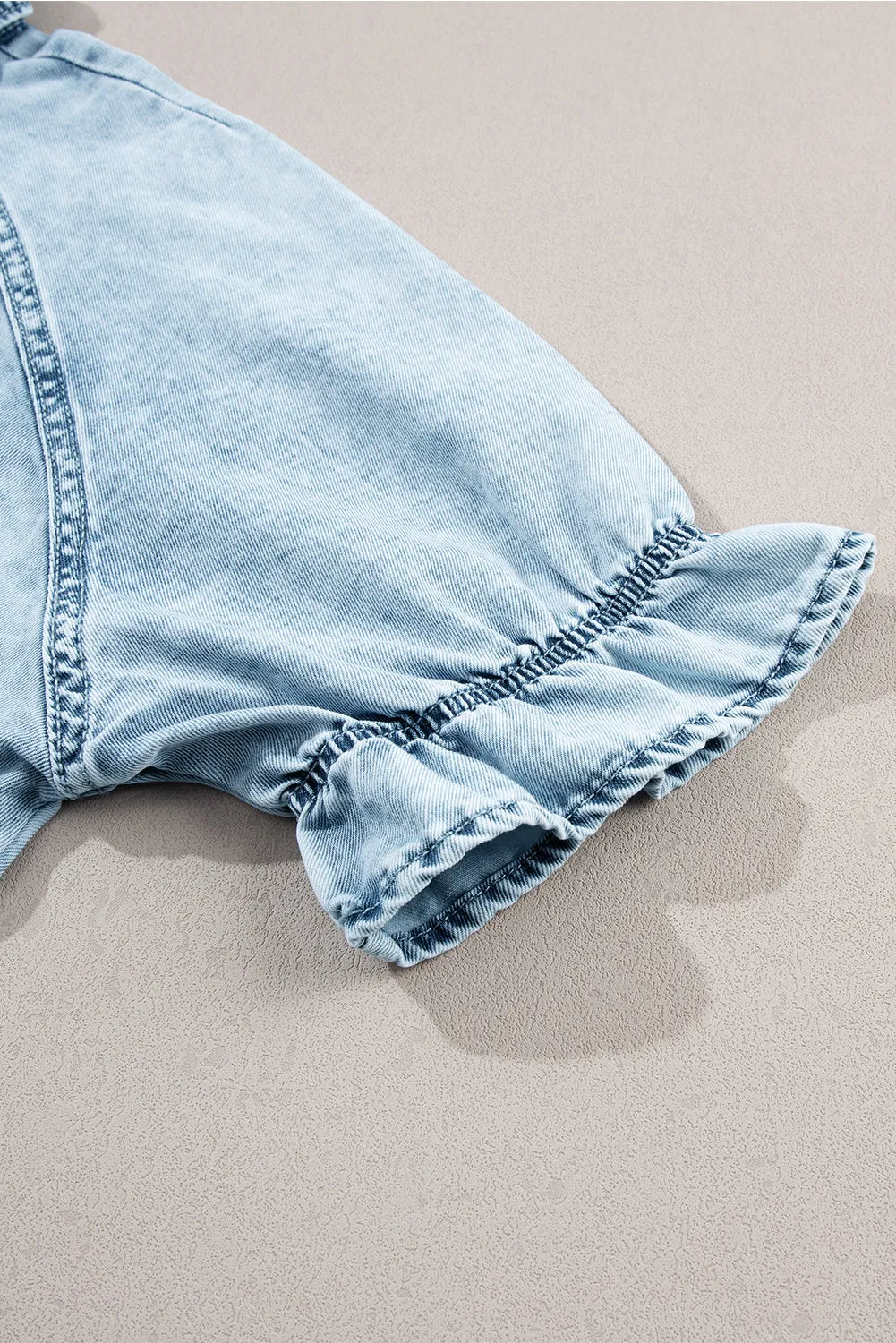Ruffled Short Sleeve Buttoned Denim Dress