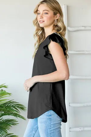 RUFFLED SHORT SLEEVE ROUND NECK SOLID BULGARI TOP