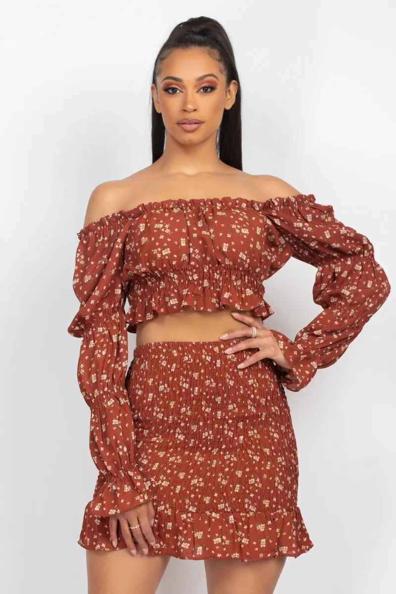 Ruffled Sleeve Top & Skirt Set