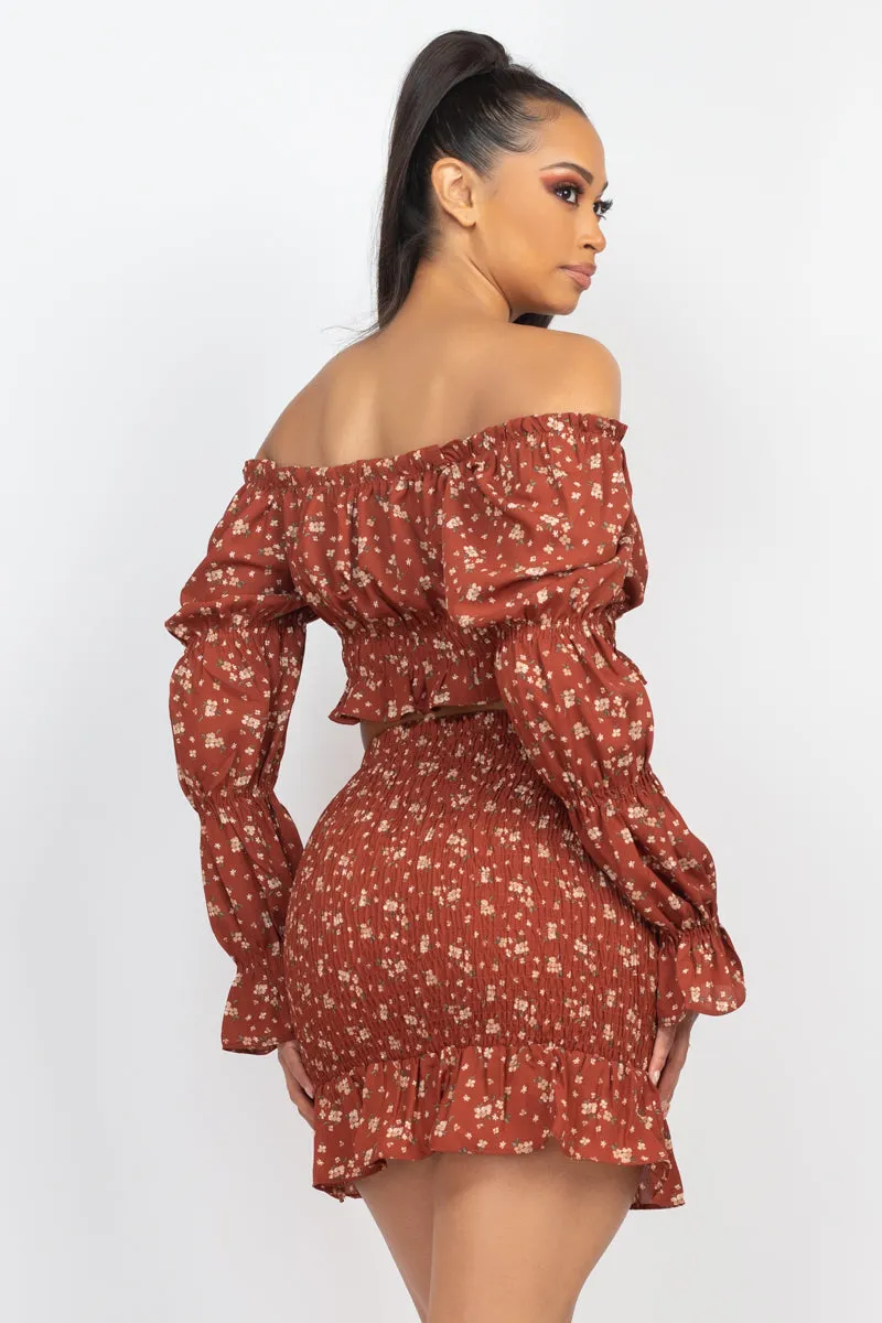 Ruffled Sleeve Top & Skirt Set