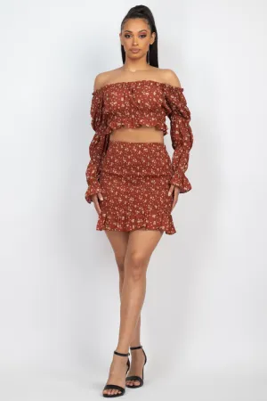 Ruffled Sleeve Top & Skirt Set