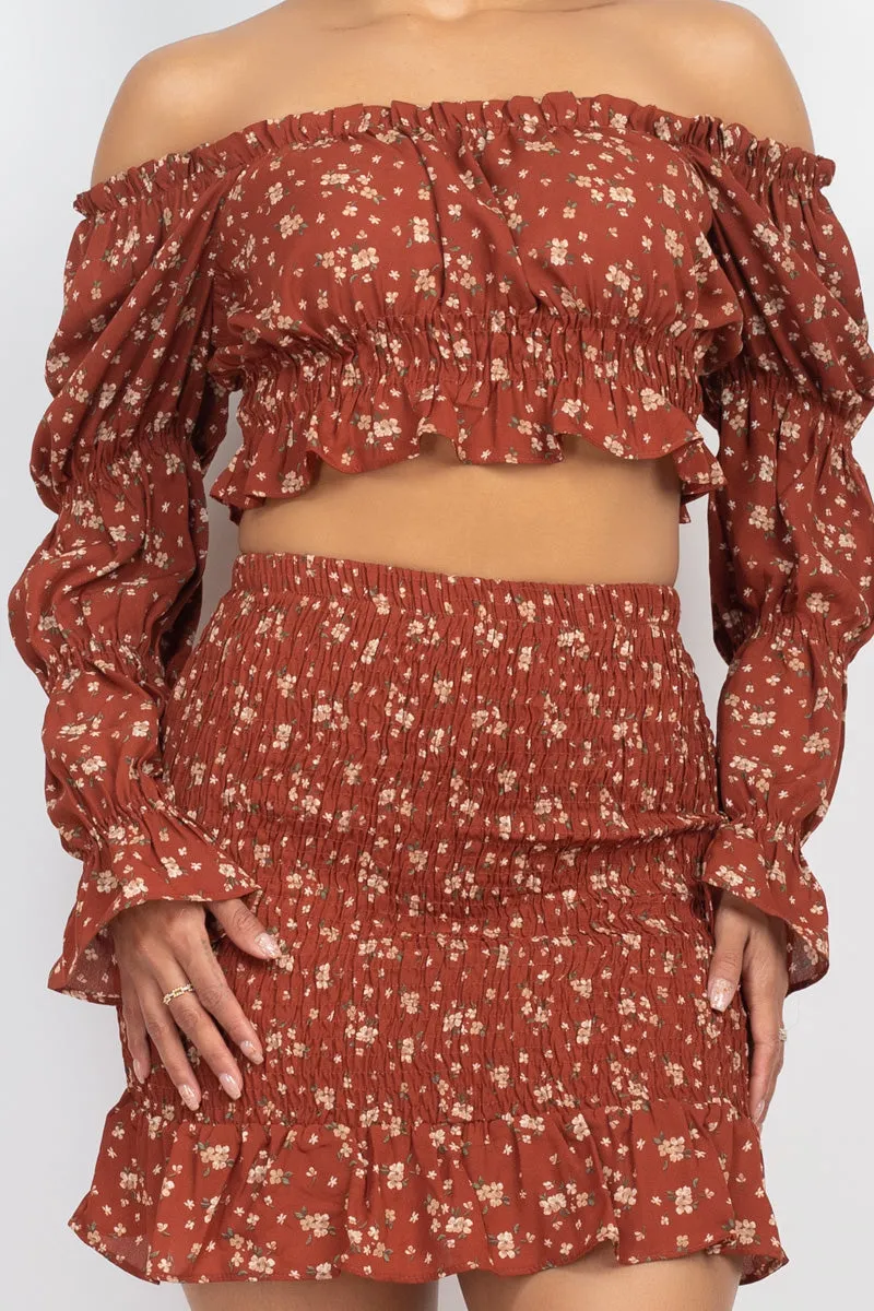 Ruffled Sleeve Top & Skirt Set