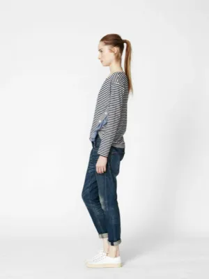 Ruffled Stripe Top in Navy