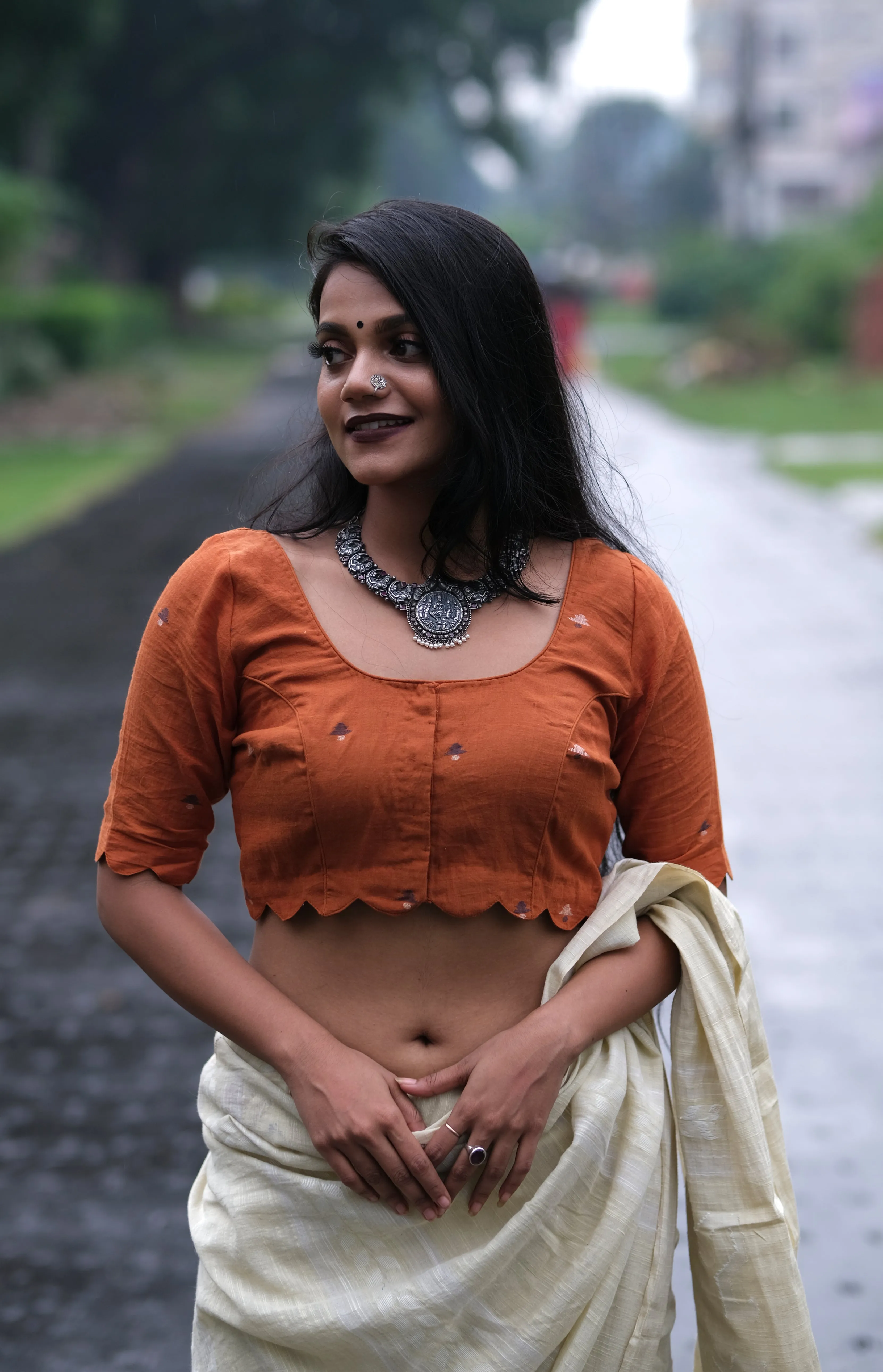 Rust Cotton Jamdani Blouse
