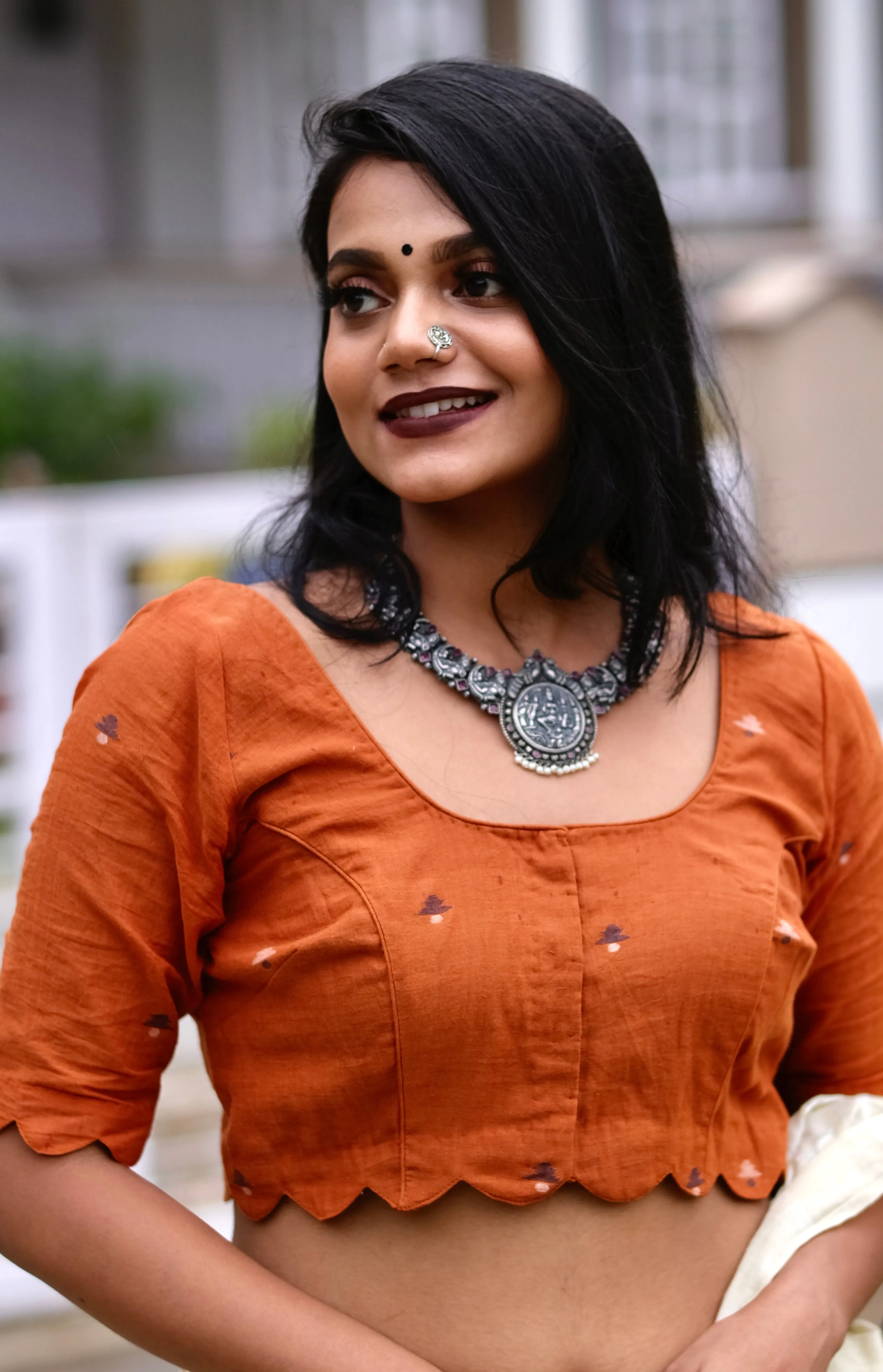 Rust Cotton Jamdani Blouse