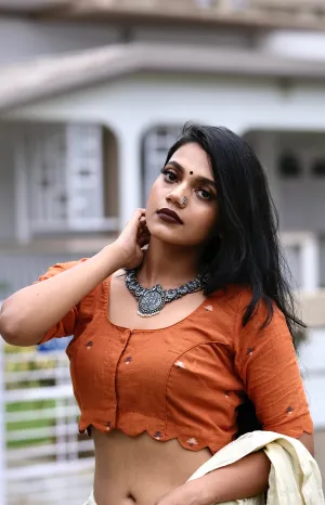 Rust Cotton Jamdani Blouse