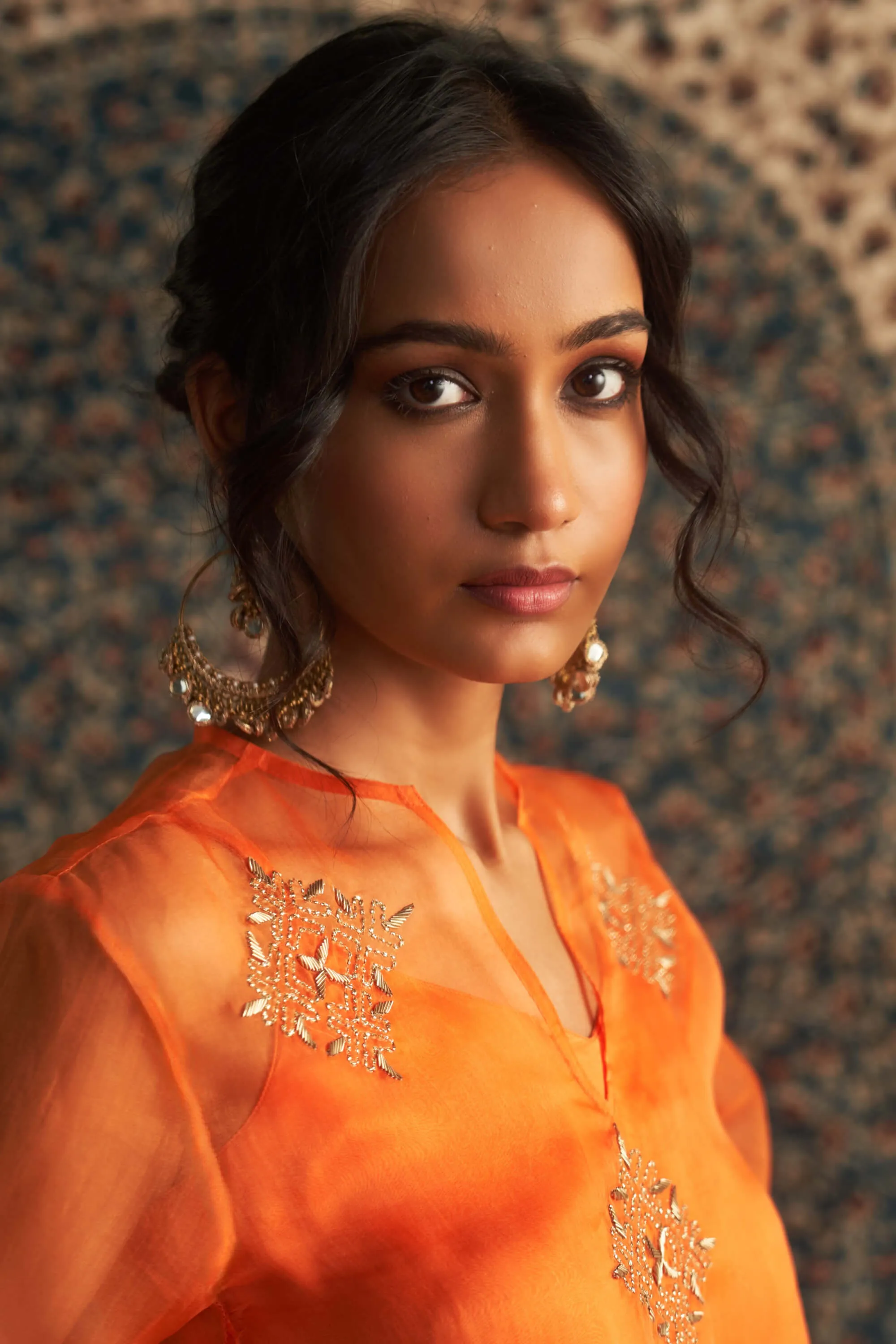 Saffron embroidered sheer top and palazzo set