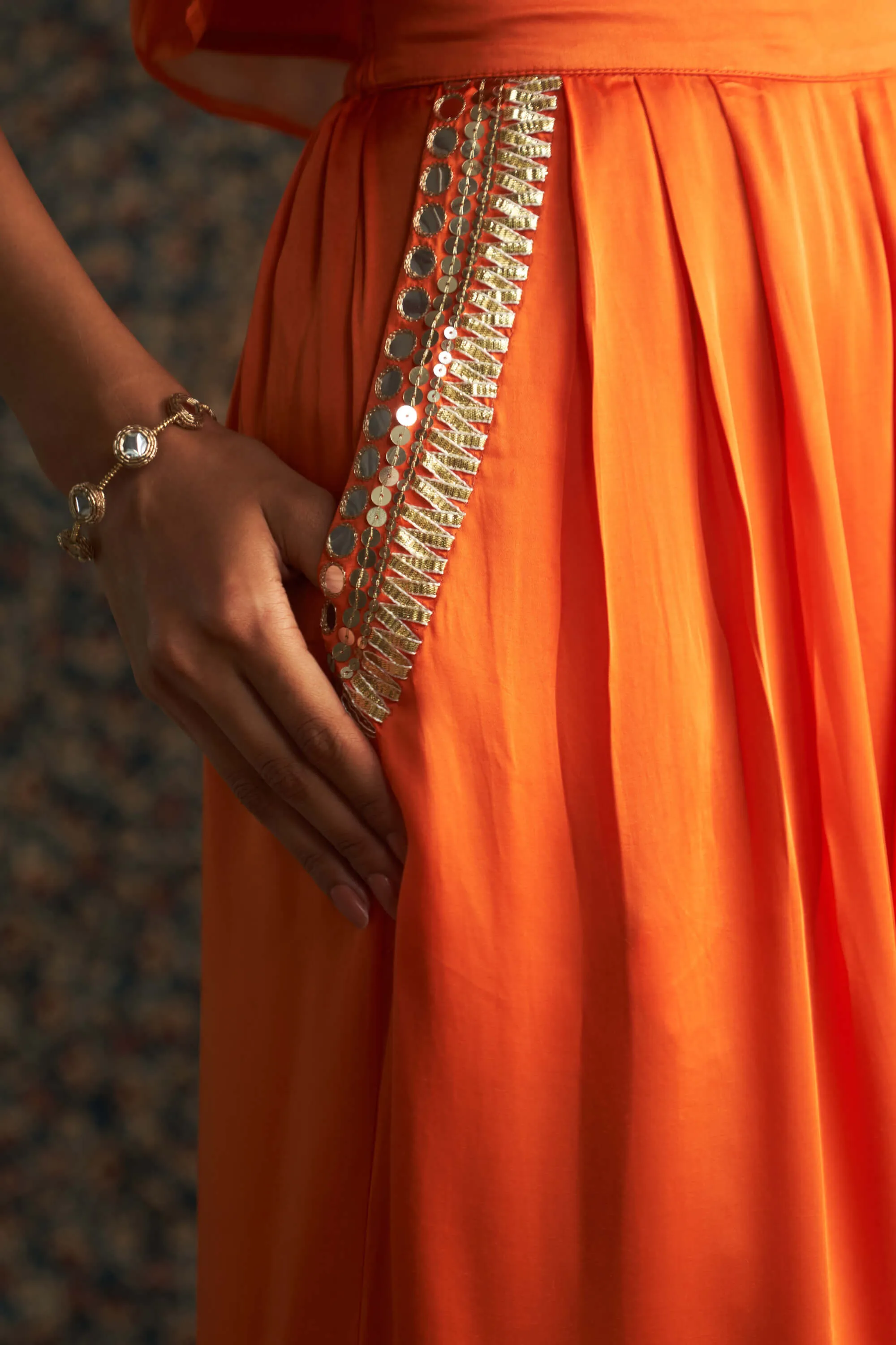 Saffron embroidered sheer top and palazzo set