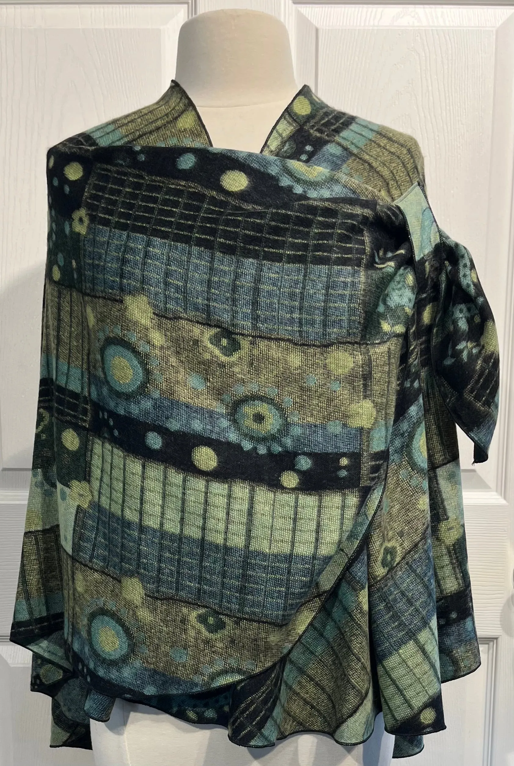Sage Green, Navy & Black Reversible Cashmere Shawl