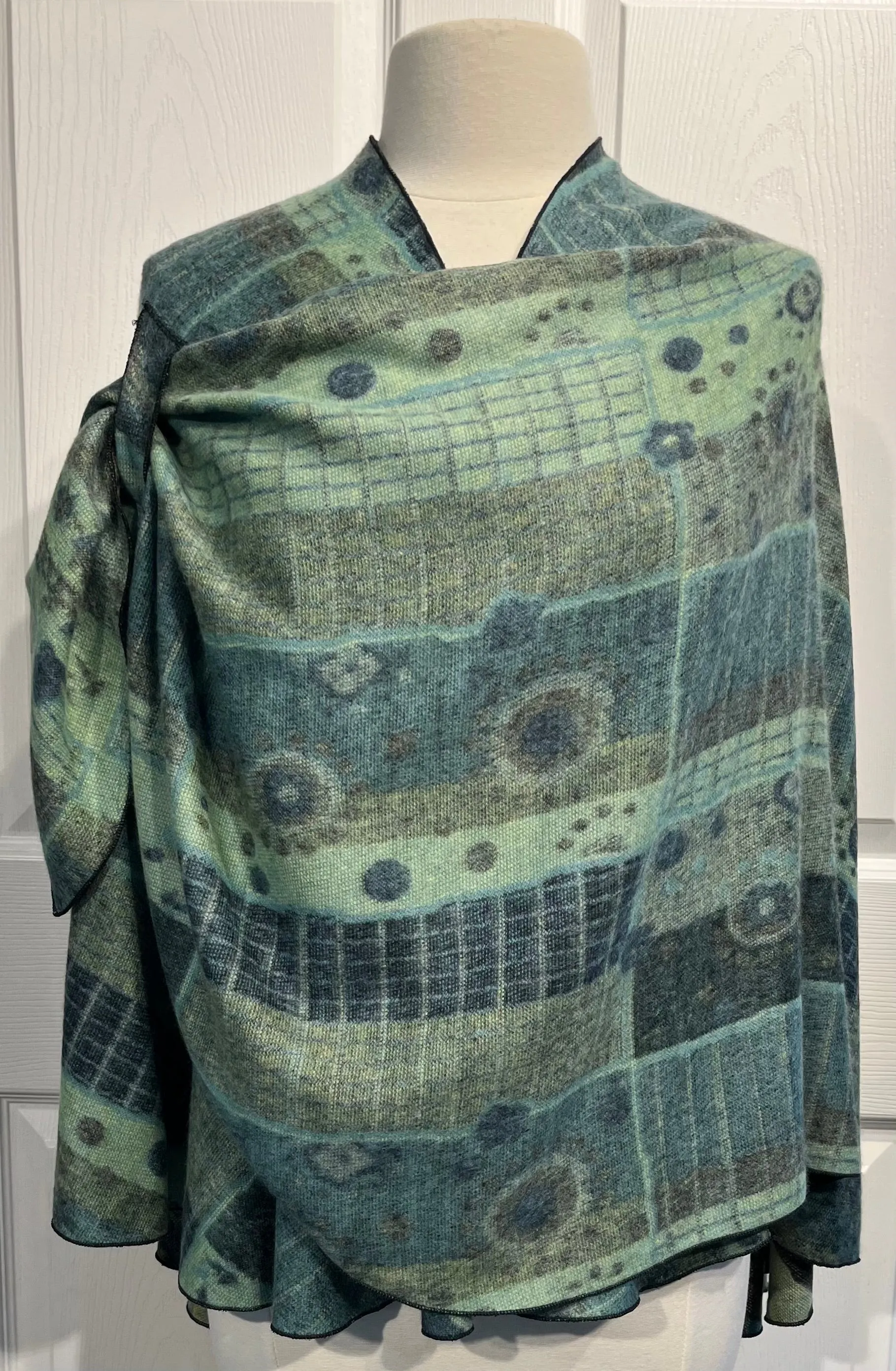 Sage Green, Navy & Black Reversible Cashmere Shawl