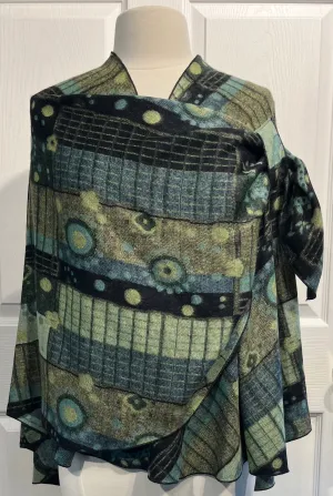 Sage Green, Navy & Black Reversible Cashmere Shawl
