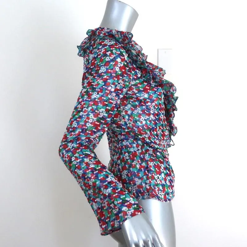 Saloni Ruffled Wrap Top Iman Multicolor Printed Silk Size 2 Long Sleeve Blouse