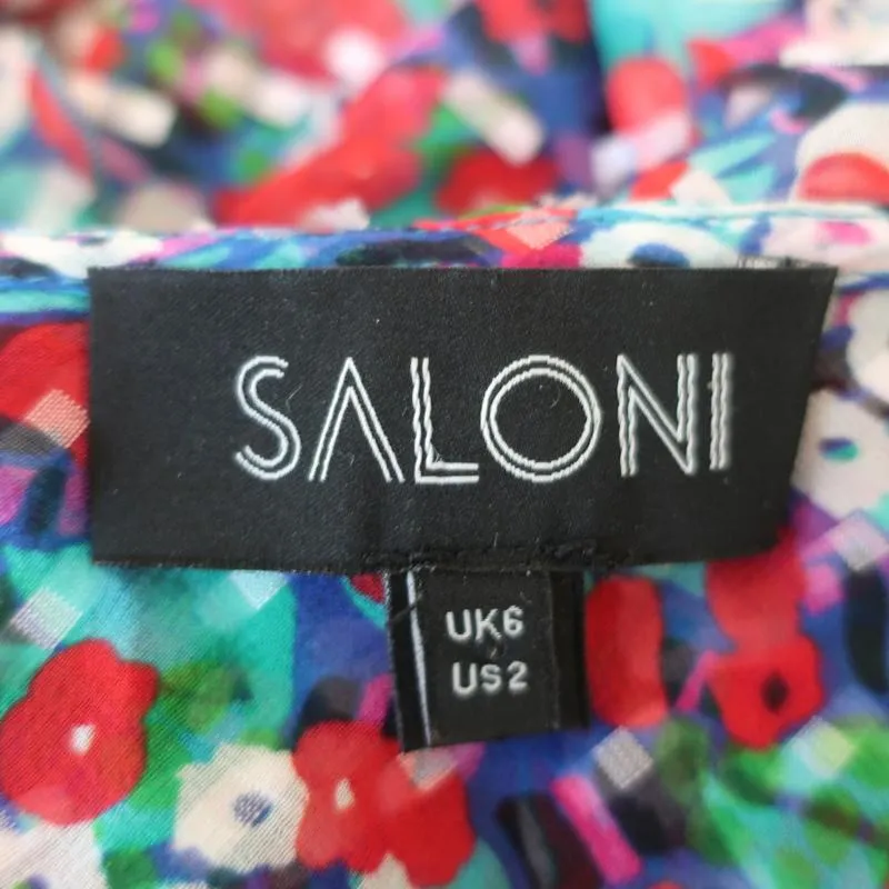 Saloni Ruffled Wrap Top Iman Multicolor Printed Silk Size 2 Long Sleeve Blouse