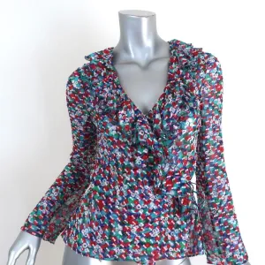 Saloni Ruffled Wrap Top Iman Multicolor Printed Silk Size 2 Long Sleeve Blouse