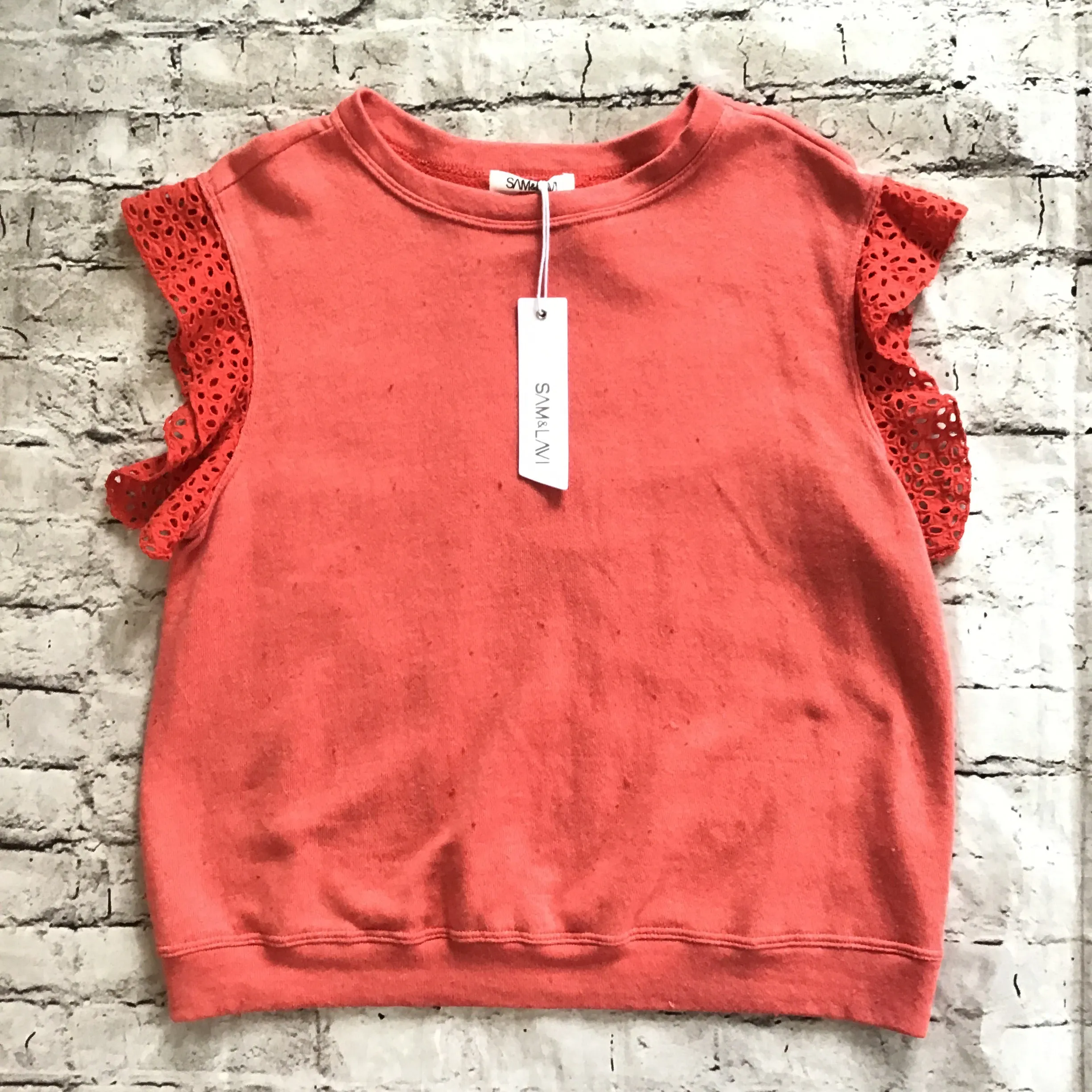 SAM & LAVI Orange Short Sleeve Blouse Top Size S NWT
