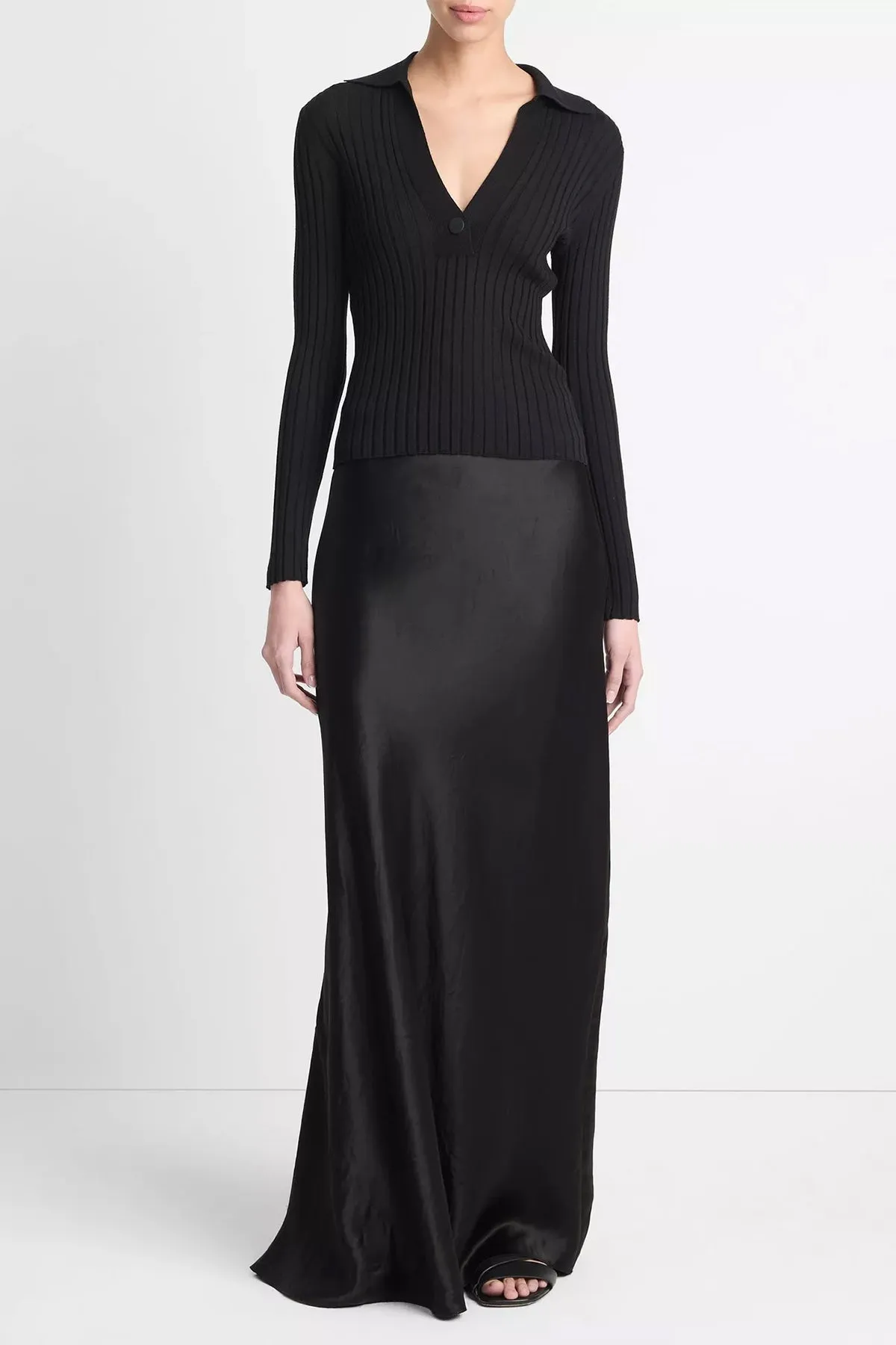 Satin Maxi Skirt in Black