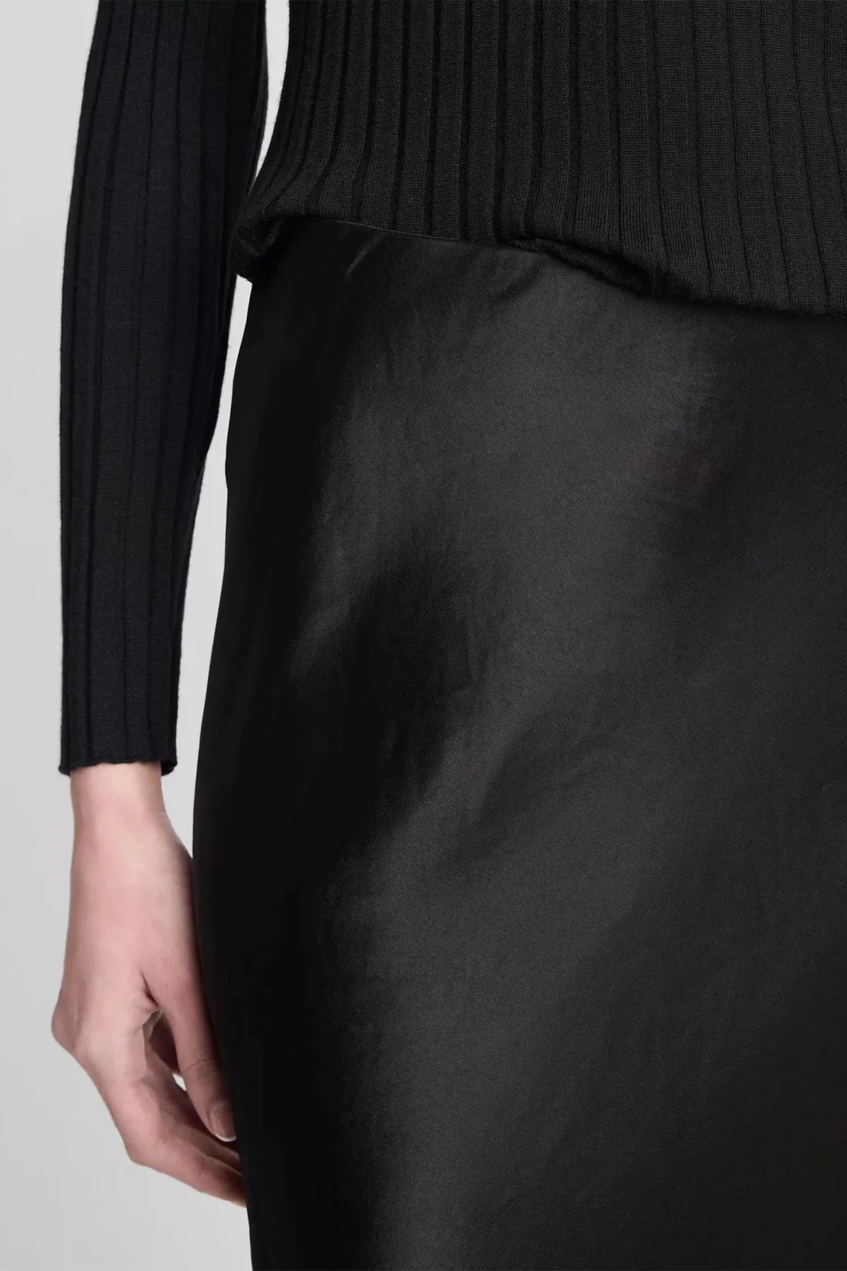 Satin Maxi Skirt in Black