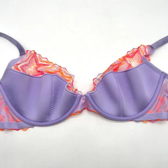 SAVAGE X FENTY Shining Star Embroidered Half Cup Plunge Bra 40DD Purple Orange