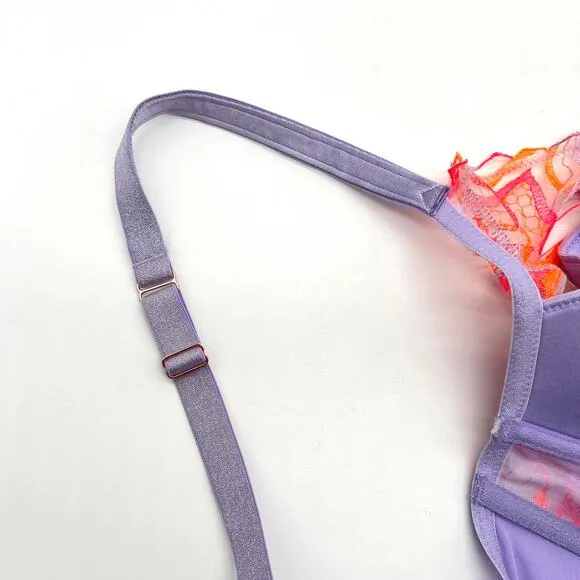SAVAGE X FENTY Shining Star Embroidered Half Cup Plunge Bra 40DD Purple Orange