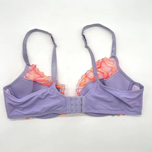 SAVAGE X FENTY Shining Star Embroidered Half Cup Plunge Bra 40DD Purple Orange