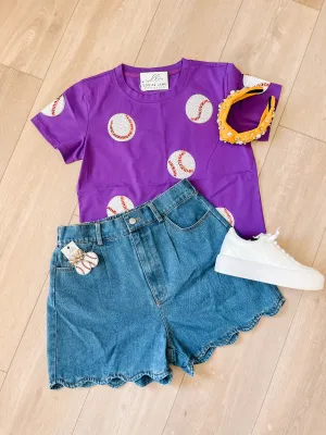 Scallop Denim Shorts