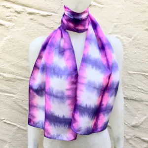 Scarf Spree: (S) Pink Purple & White 11"x60" Silk Scarf
