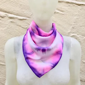 Scarf Spree: (S) Pink Purple & White 21"x21" Silk Bandana