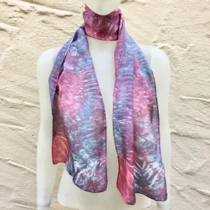 Scarf Spree: (S) Teal Blue & Red 11"x60" Silk Scarf
