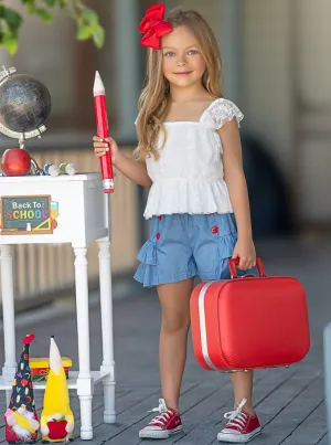 School In Session Lace Top and Denim Short Set