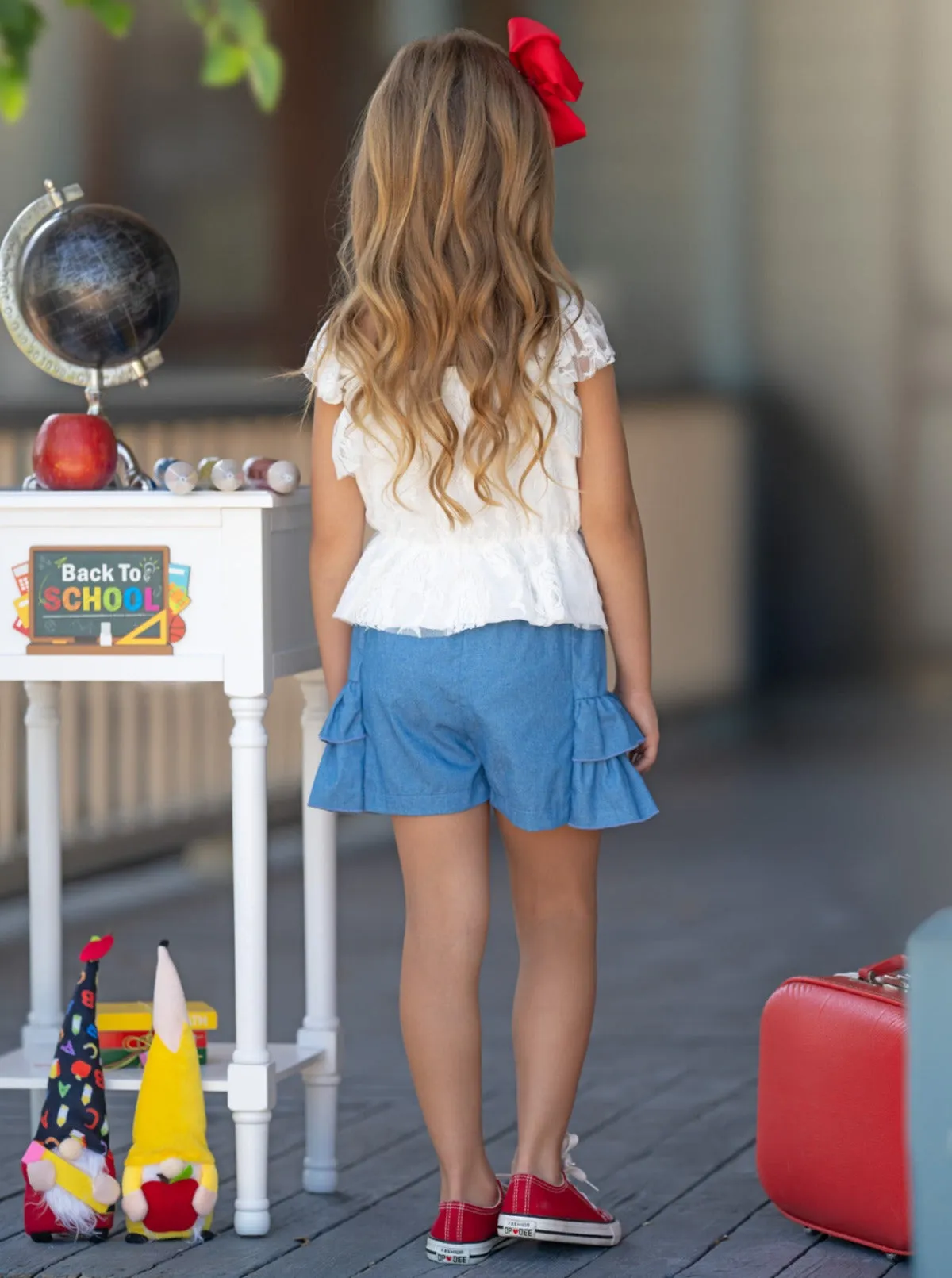 School In Session Lace Top and Denim Short Set