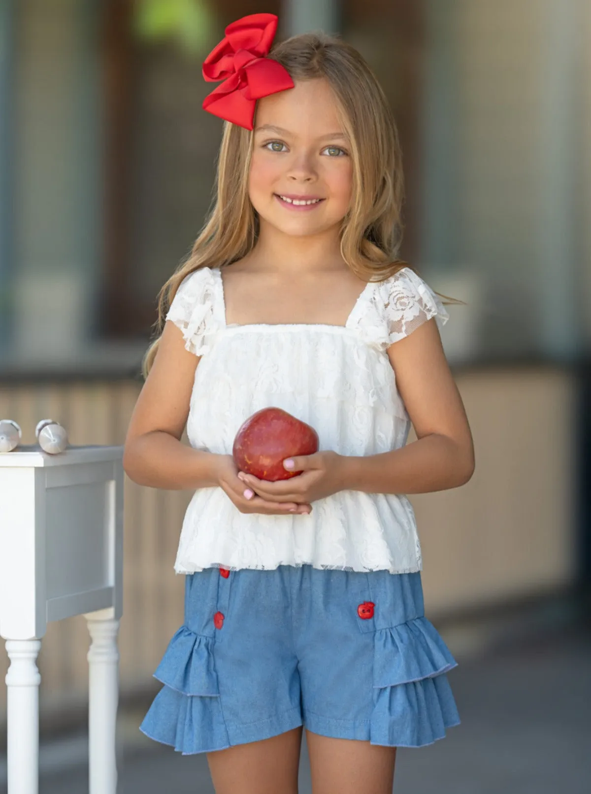 School In Session Lace Top and Denim Short Set