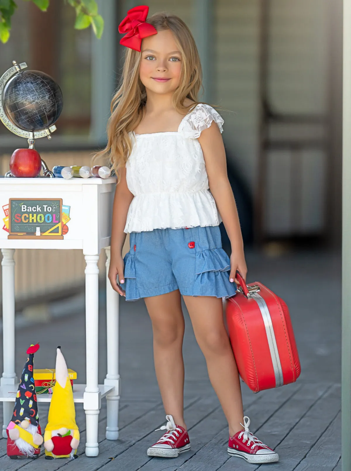 School In Session Lace Top and Denim Short Set