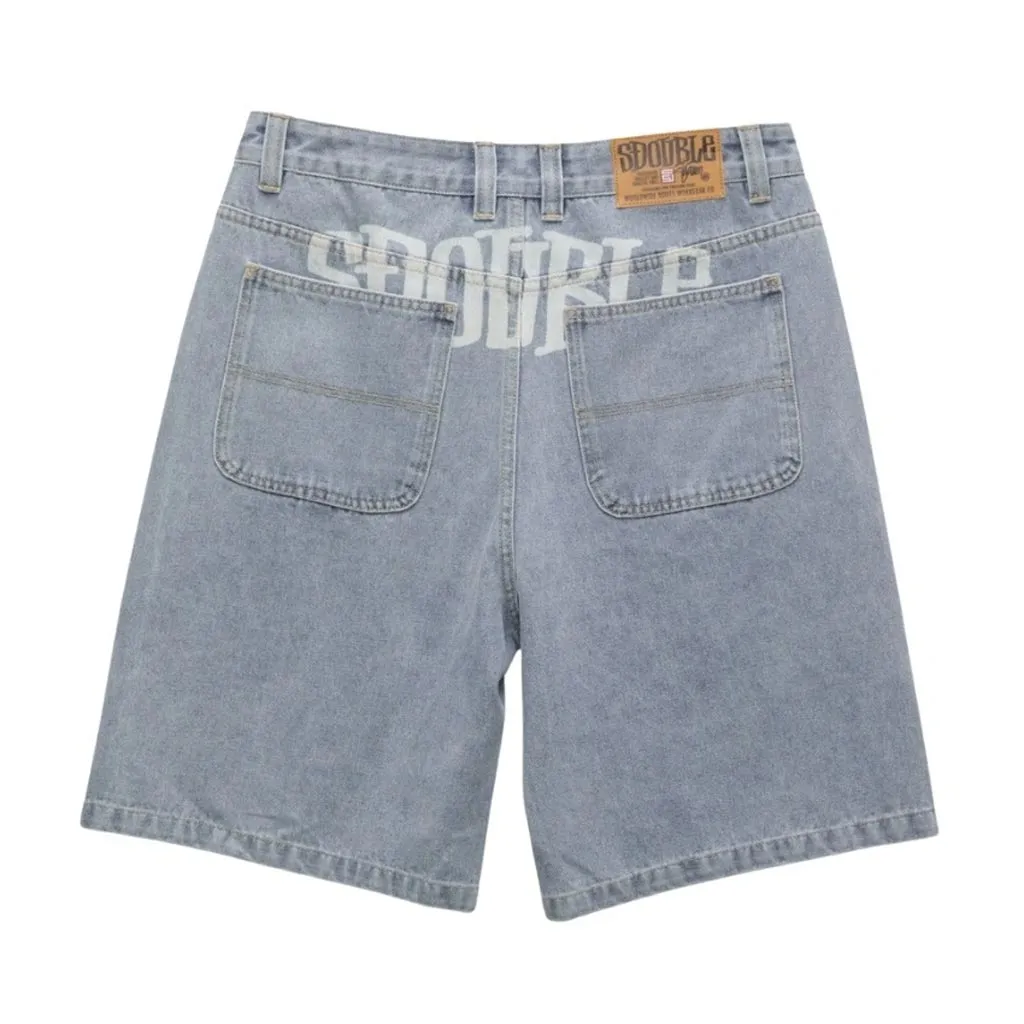 S/DOUBLE PRINT DENIM STANDARD SHORTS - LIGHT BLUE
