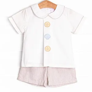 Seashell Search Applique Short Set, Tan