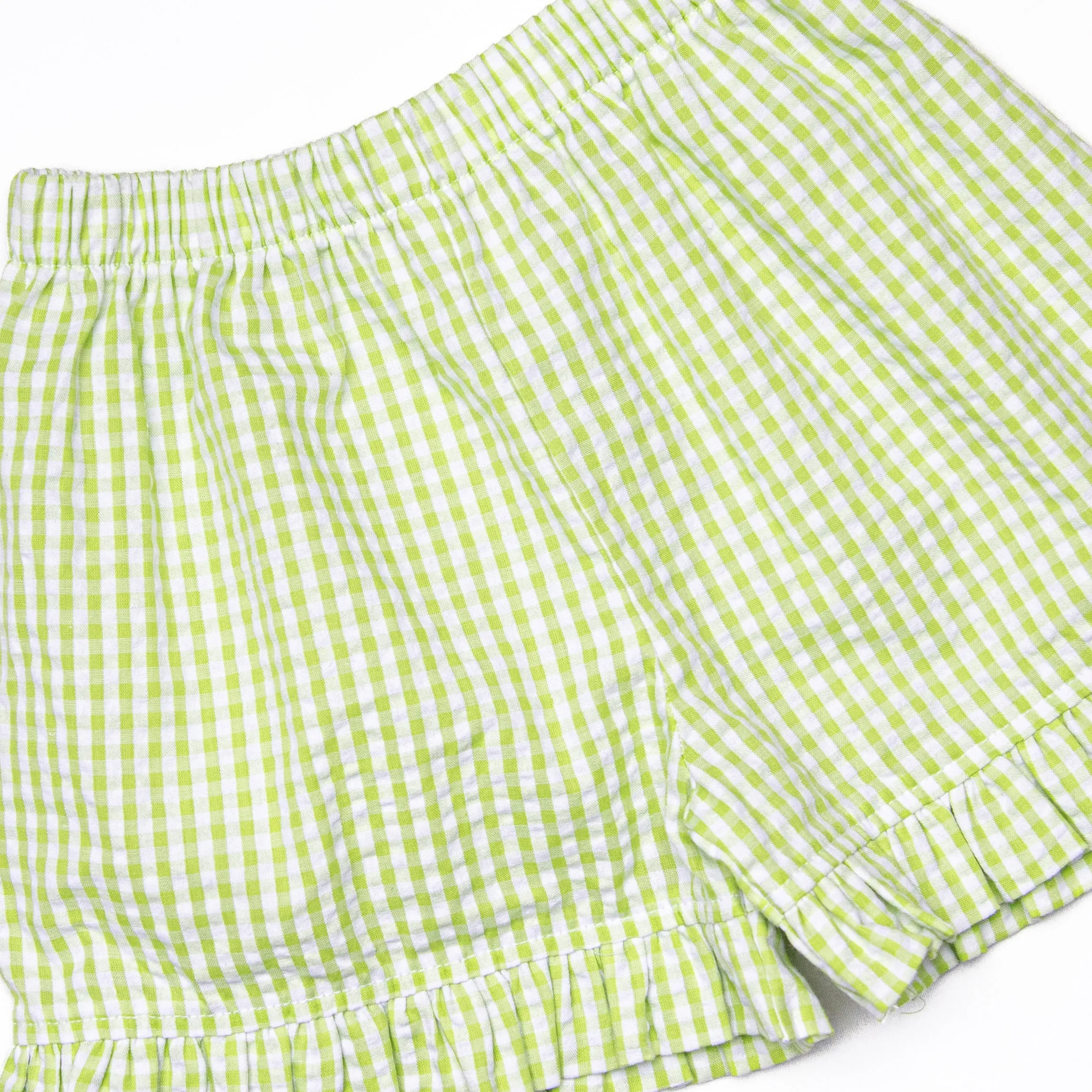 Seersucker Slices Smocked Ruffle Short Set, Green