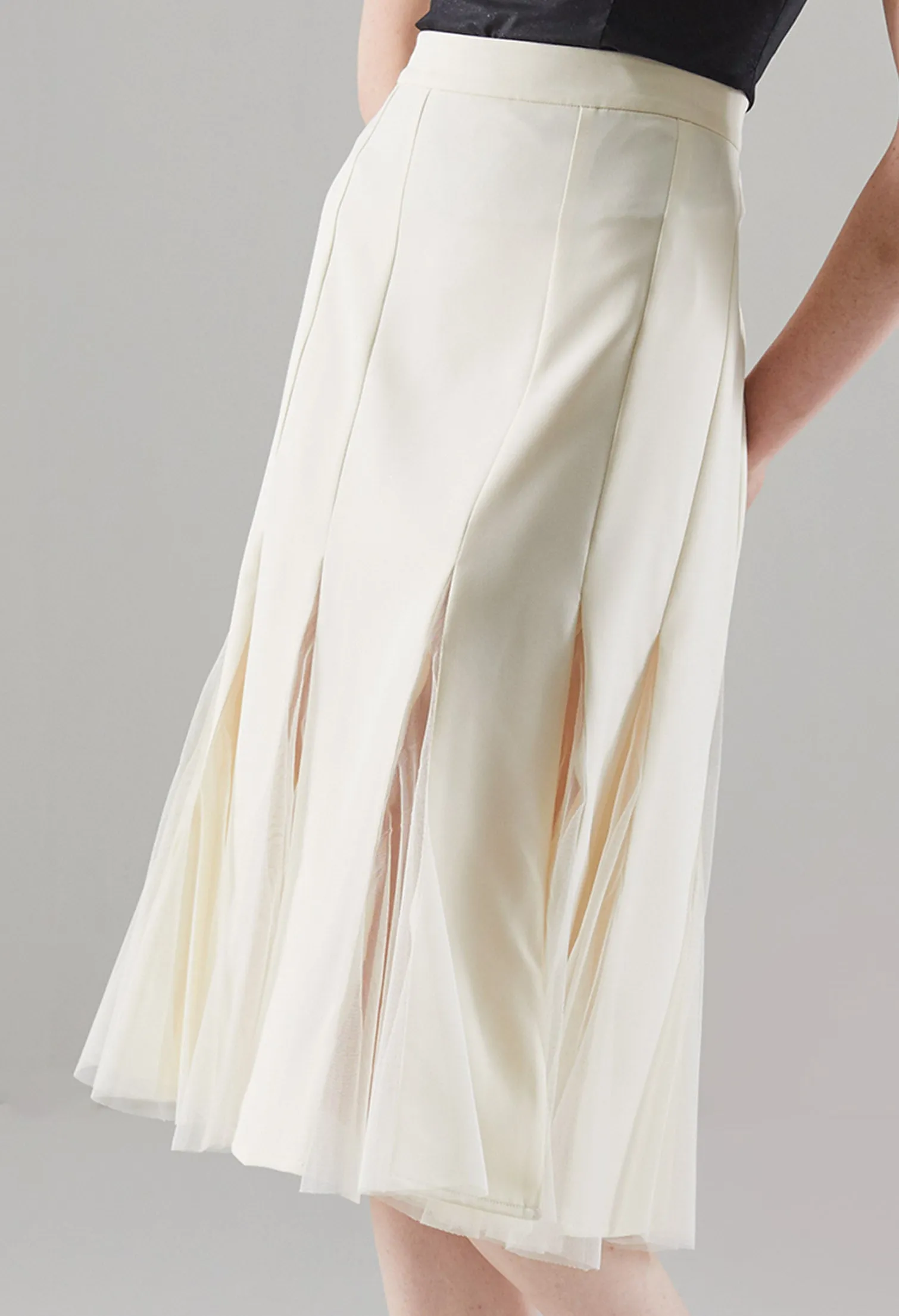 Semi-meshed Peekaboo Hem Midi Skirt