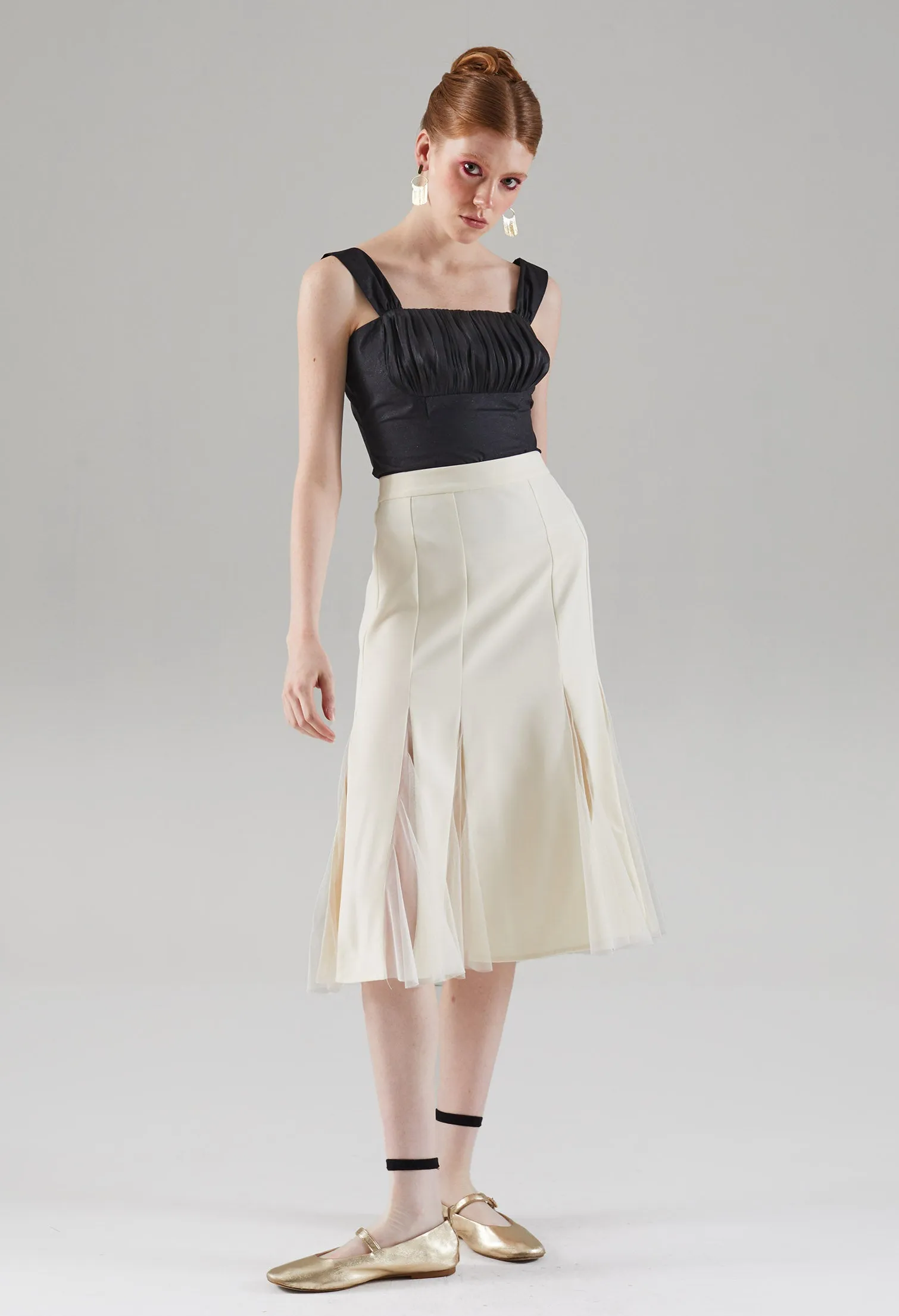 Semi-meshed Peekaboo Hem Midi Skirt