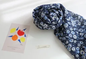 Semi-sheer Floral Cotton Fabric, Blue Flower Cotton Fabric, Lightweight and Thin, Quality Korean Fabric, Navy Cotton - By the Yard /49990
