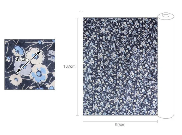 Semi-sheer Floral Cotton Fabric, Blue Flower Cotton Fabric, Lightweight and Thin, Quality Korean Fabric, Navy Cotton - By the Yard /49990