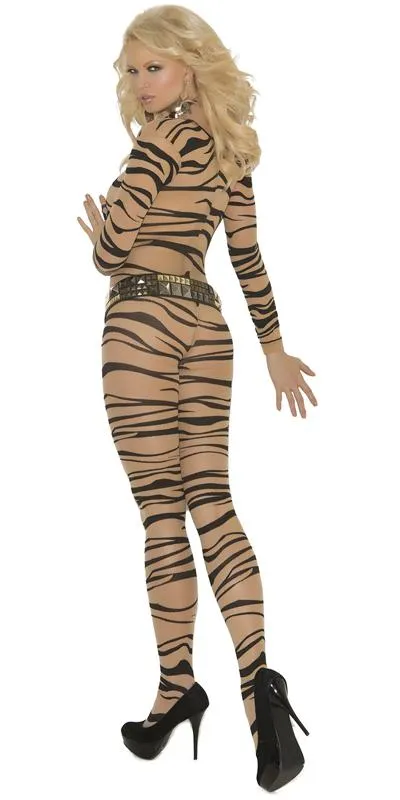 Sexy Sheer Zebra Long Sleeve Bodystocking