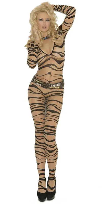 Sexy Sheer Zebra Long Sleeve Bodystocking