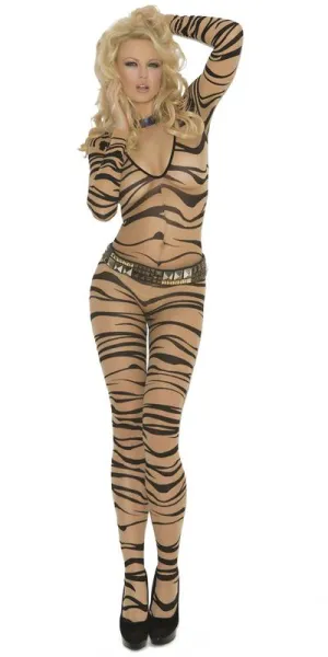 Sexy Sheer Zebra Long Sleeve Bodystocking