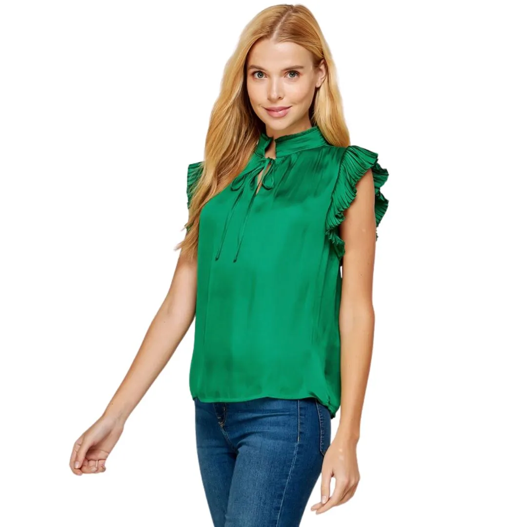 Shantal Silk Ruffled Blouse (Green)