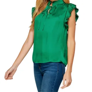 Shantal Silk Ruffled Blouse (Green)